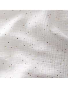 Tessuto doppia garza di cotone con mini pois dorati - Bianco