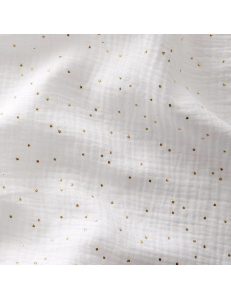 Tessuto doppia garza di cotone con mini pois dorati - Bianco