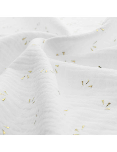 Tessuto doppia garza di cotone con mini pois dorati - Bianco