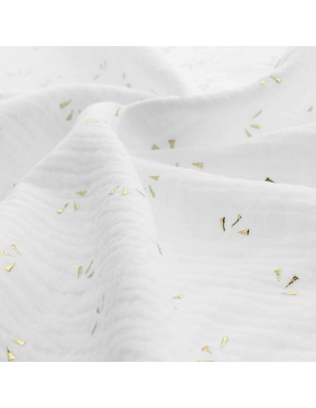 Tessuto doppia garza di cotone con mini pois dorati - Bianco