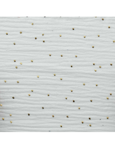 Tessuto doppia garza di cotone con mini pois dorati - Bianco