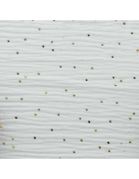 Tessuto doppia garza di cotone con mini pois dorati - Bianco