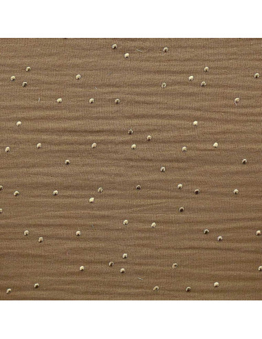 Tessuto doppia garza di cotone con mini pois dorati - Camel