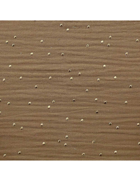 Tessuto doppia garza di cotone con mini pois dorati - Camel
