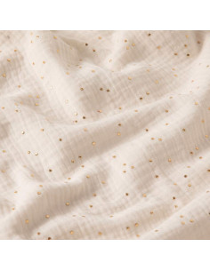 Tessuto doppia garza di cotone con mini pois dorati - Ecru