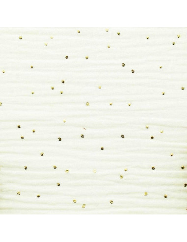 Tessuto doppia garza di cotone con mini pois dorati - Ecru