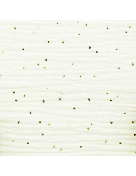 Tessuto doppia garza di cotone con mini pois dorati - Ecru