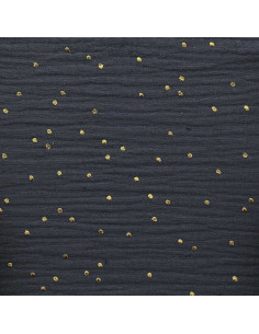 Tessuto doppia garza di cotone con mini pois dorati - Grigio scuro 2