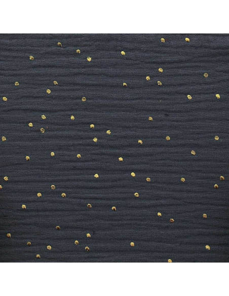 Tessuto doppia garza di cotone con mini pois dorati - Grigio scuro