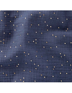 Tessuto doppia garza di cotone con mini pois dorati - Indigo
