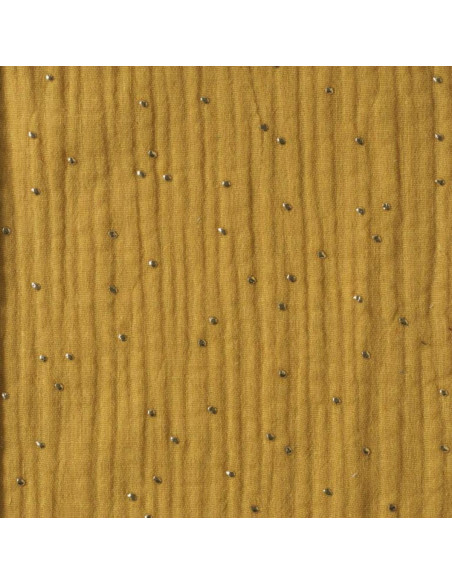 Tessuto doppia garza di cotone con mini pois dorati - Senape