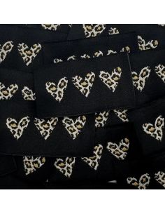Set di 5 etichette tessute da cucire - 3 cuori leopardati