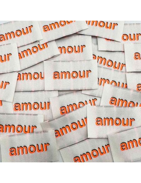 Set di 5 etichette tessute da cucire Amore - Fluo