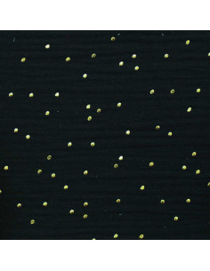 Tessuto doppia garza di cotone con mini pois dorati - Nero 2