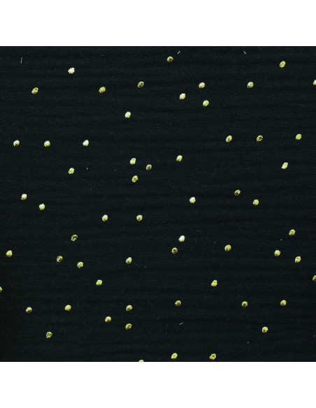Tessuto doppia garza di cotone con mini pois dorati - Nero