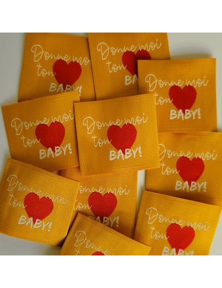 Set di 5 etichette tessute da cucire Donne moi ton coeur baby - Safran