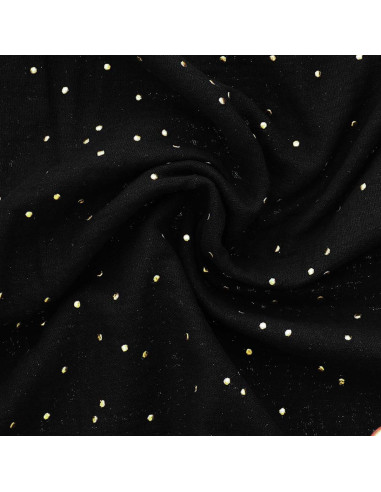 Tessuto doppia garza di cotone con mini pois dorati - Nero