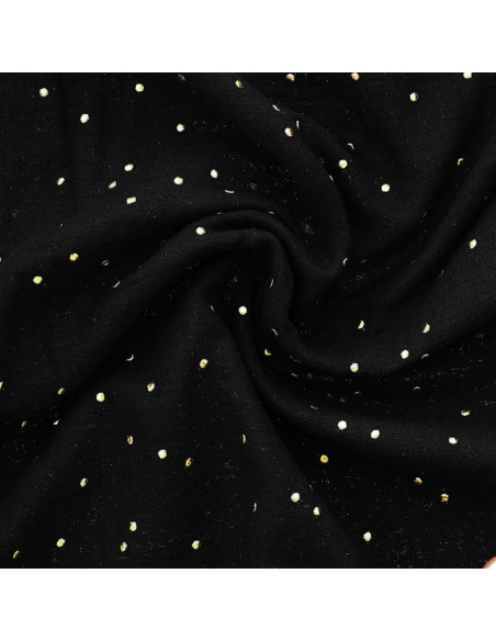 Tessuto doppia garza di cotone con mini pois dorati - Nero