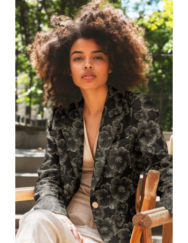 Tessuto jacquard - Fiori neri