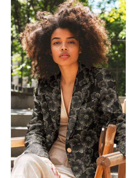 Tessuto jacquard - Fiori neri