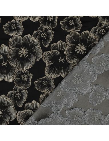 Tessuto jacquard - Fiori neri