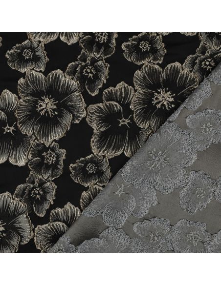 Tessuto jacquard - Fiori neri