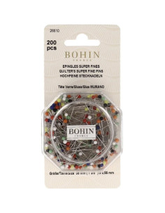 Scatola di 200 spilli super-fini con testa di vetro per quilting Bohin