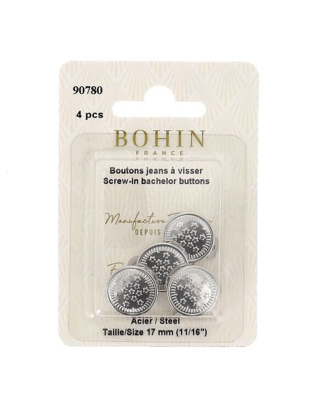 Scatola di 4 bottoni jeans a vite 17 mm argento Bohin