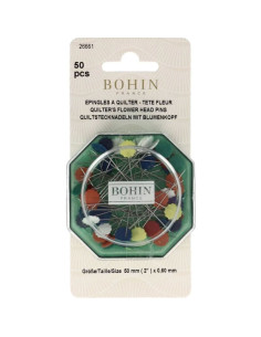 Scatola di 50 spilli da quilt con testa a fiore in plastica Bohin