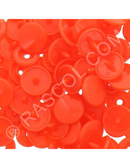 Confezione di 25 bottoni a pressione in resina KAM rotondi - Arancione fluorescente