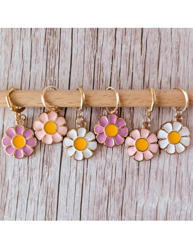 Lot de 6 anneaux marqueurs de maille - Assortiment de marguerites