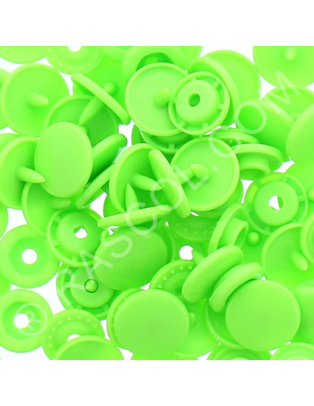 Confezione di 25 bottoni a pressione in resina KAM rotondi - Verde fluorescente