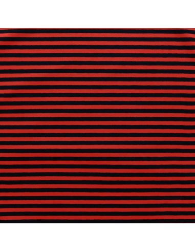 Tissu jersey gratté rayures larges - Rouge et noir