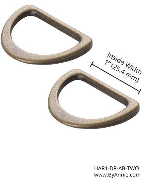 Set di 2 anelli a D passanti 25 mm ottone antico