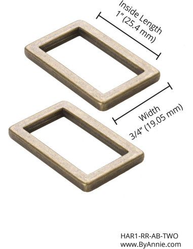 Set di 2 fibbie rettangolari 19 x 25 mm ottone antico