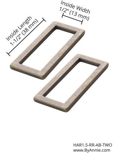 Set di 2 fibbie rettangolari 13 x 38 mm ottone antico