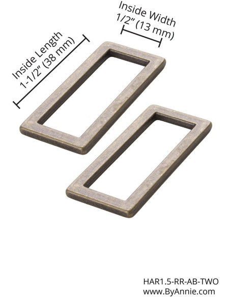 Set di 2 fibbie rettangolari 13 x 38 mm ottone antico