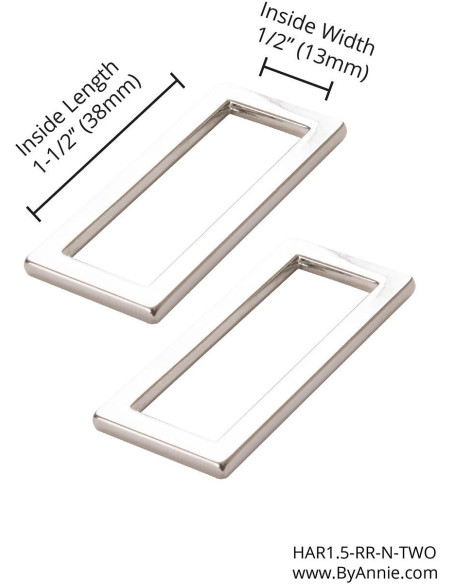 Set di 2 fibbie rettangolari 13 x 38 mm argento
