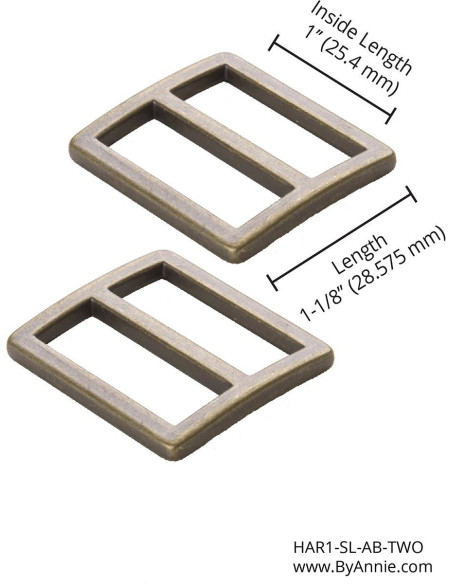 Set di 2 fibbie scorrevoli 28 x 25 mm ottone antico