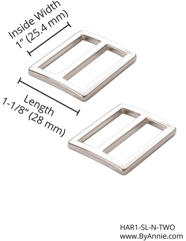 Set di 2 fibbie scorrevoli 28 x 25 mm argento