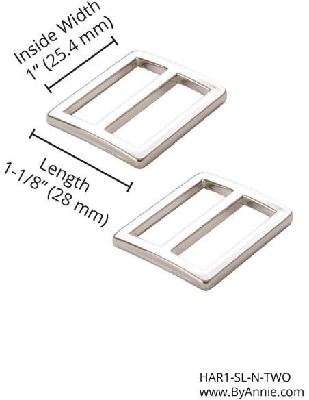 Set di 2 fibbie scorrevoli 28 x 25 mm argento