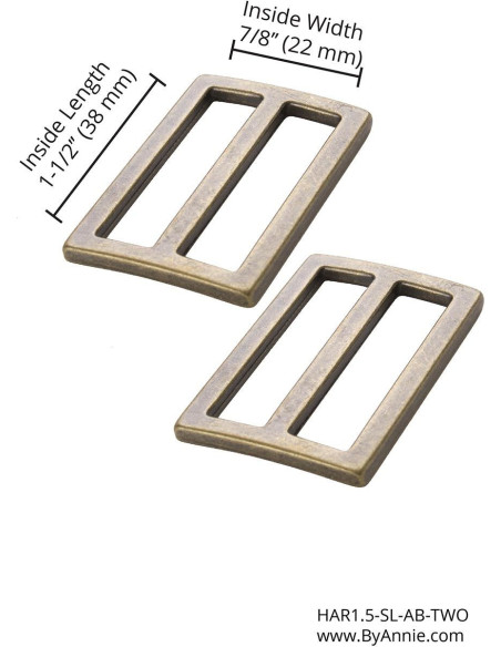 Set di 2 fibbie scorrevoli 22 x 38 mm ottone antico