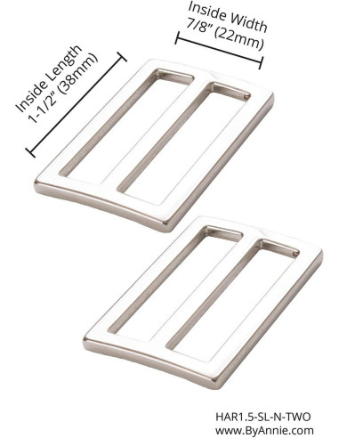 Set di 2 fibbie scorrevoli 22 x 38 mm argento