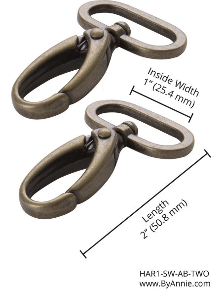 Set di 2 moschettoni passanti 25 mm ottone antico