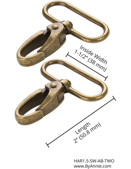 Set di 2 moschettoni passanti 38 mm ottone antico