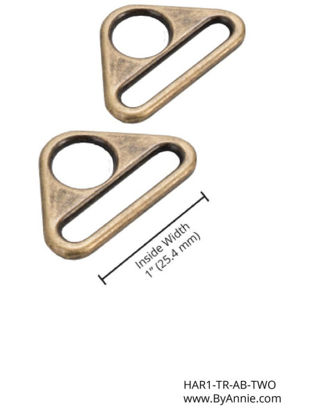 Set di 2 anelli triangolari passanti 25 mm ottone antico