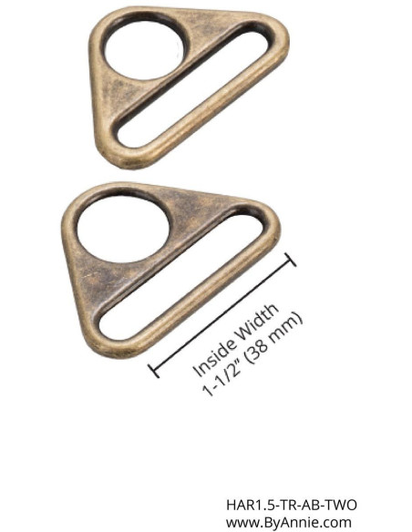 Set di 2 anelli triangolari passanti 38 mm ottone antico