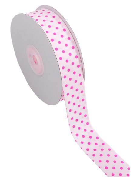 Biais à pois - Rose sur fond blanc