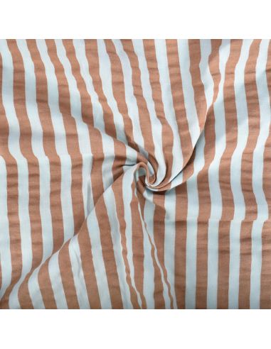 Tissu Seersucker à rayures larges - Menthe et camel