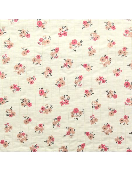 Tissu coton matelassé double face Molisa - Écru et rose